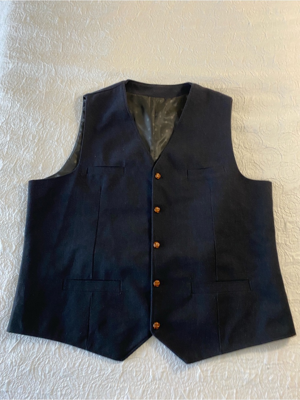 Men's Tailored Navy Blue Vest with Contrast Buttons
